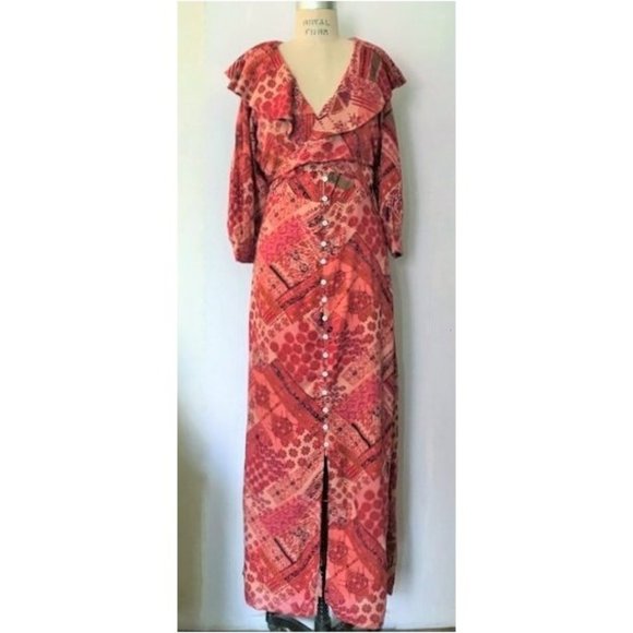 FREE PEOPLE LENNON MAXI DRESS PRIMROSE COMBO CORAL PINK M NWT - Picture 3 of 13
